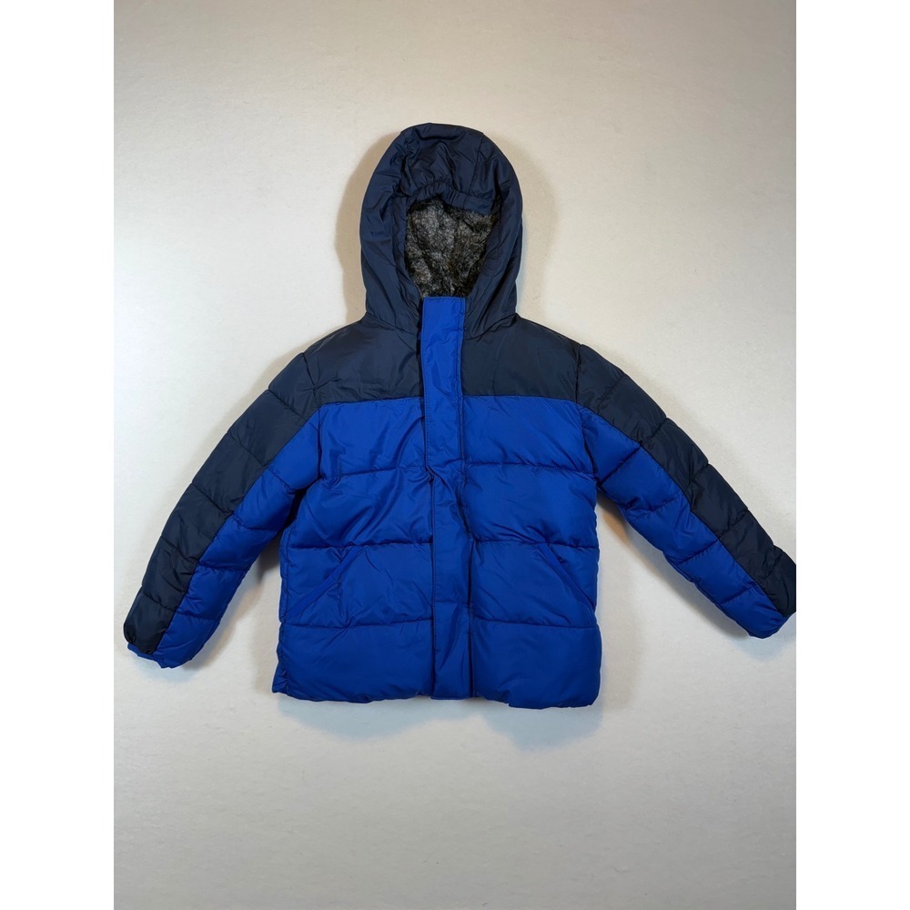 Wonder Nation Kids Puffer Jacket Hooded Blue Navy XS (4-5) Winter Coat